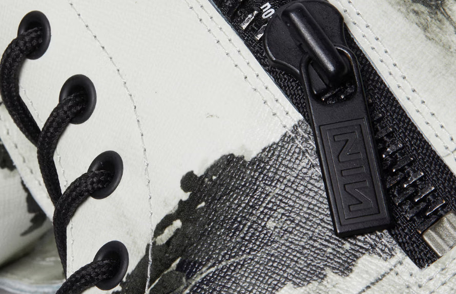 Nine Inch Nails Dr. Martens Downward Spiral Black and White Boots M8/W9 1460 Nine Inch Nails Leather Lace up Boots in White | Dr  main image 3