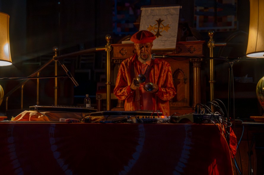Laraaji with his zither and electronics